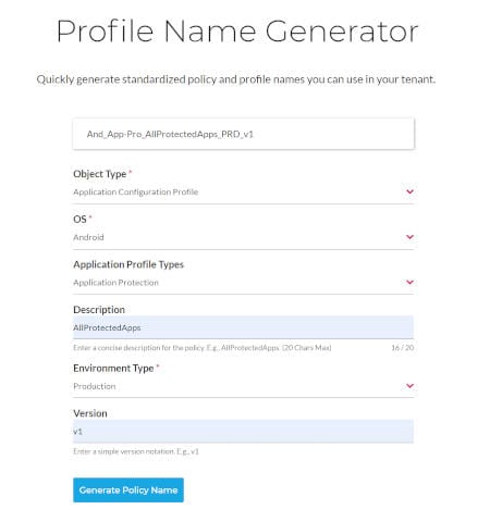 Configuration profile name generator PortalFuse beta configuration profile name generator screenshot